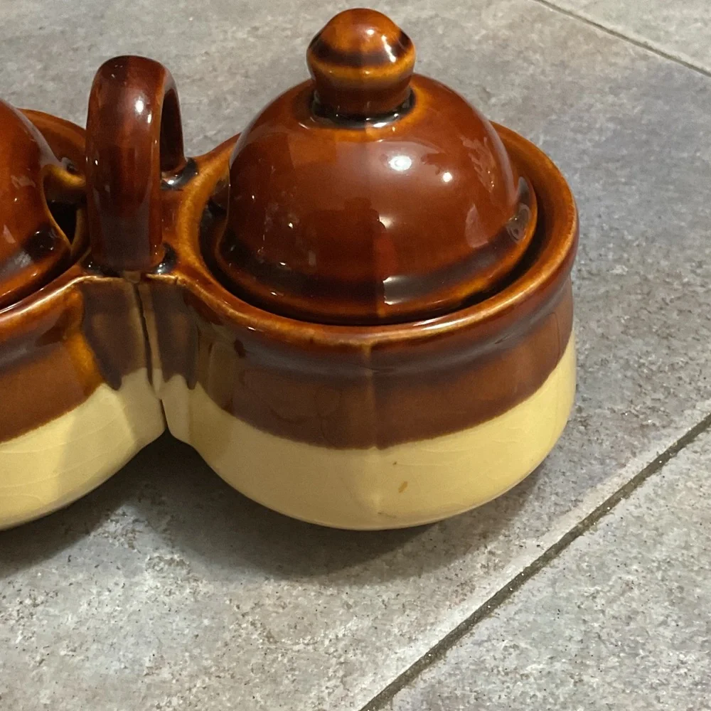 Vintage Brown and Tan Ceramic Condiment Set